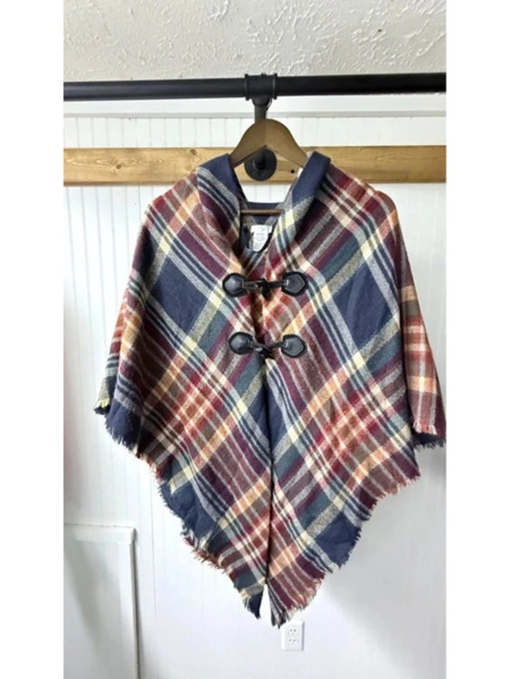 MIXIT Tartan Plaid Toggle Closure Blanket Poncho one size multi coquette